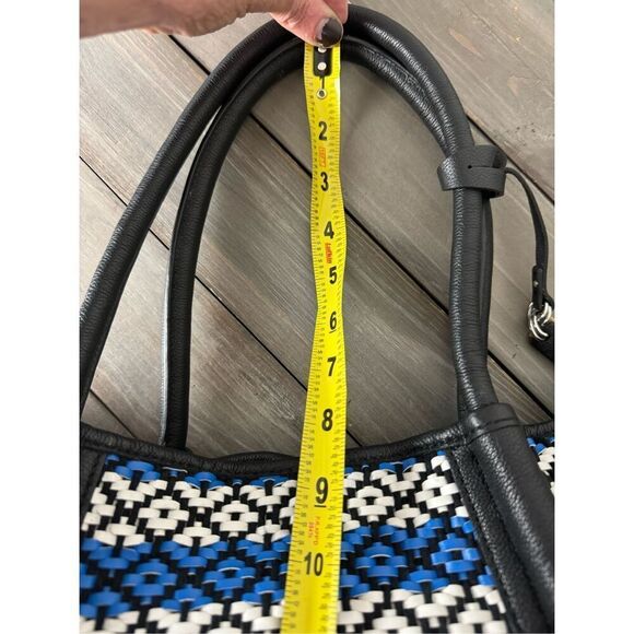 Vince Camuto Blue White Woven Harlo Tote Shoulder Leather Blend Purse - Picture 13 of 15